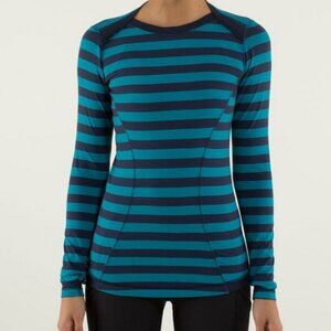 Lululemon Base Runner Long Sleeve Stripe Surge/Inkwell Top Size 6